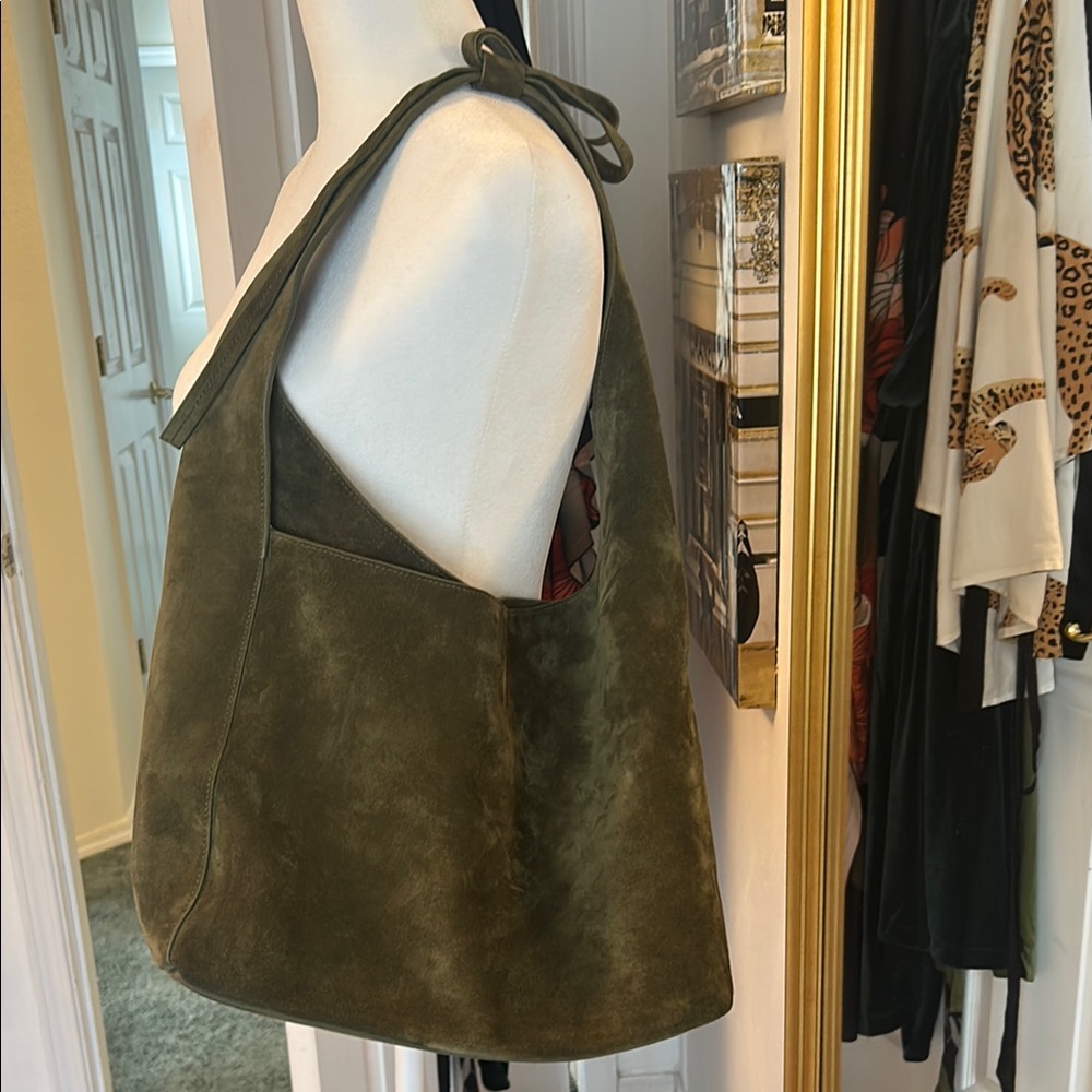 Olive Green Suede Shoulder Bag